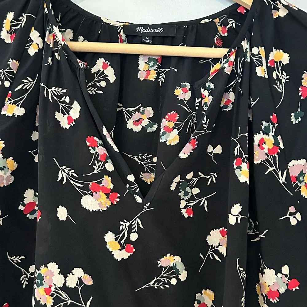 Madewell Black Floral Short-Sleeve Blouse